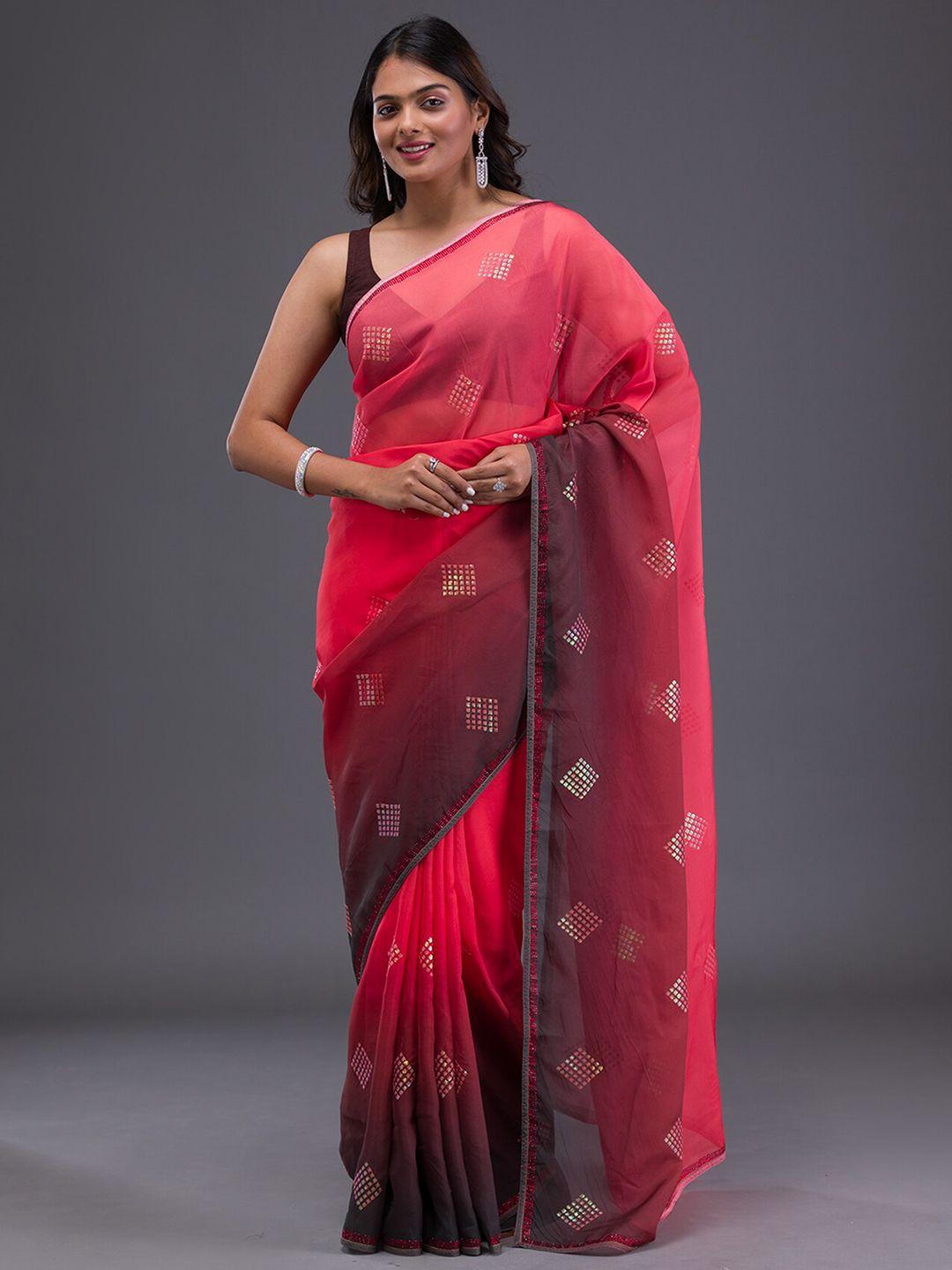 koskii embellished beads and stones satin saree