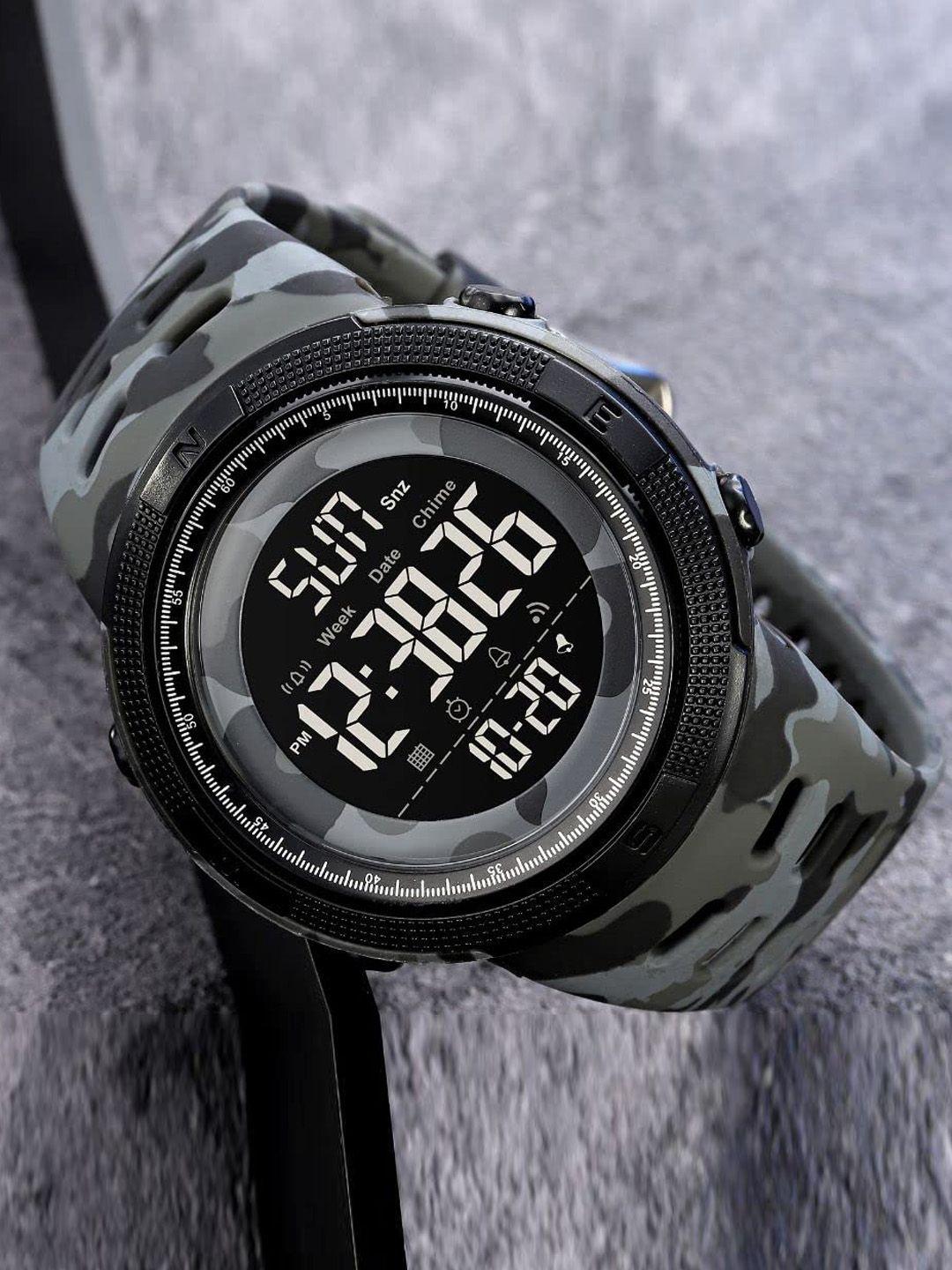 v2a men embellished dial & bracelet style straps analogue and digital watch v2a-2070-camo-gry