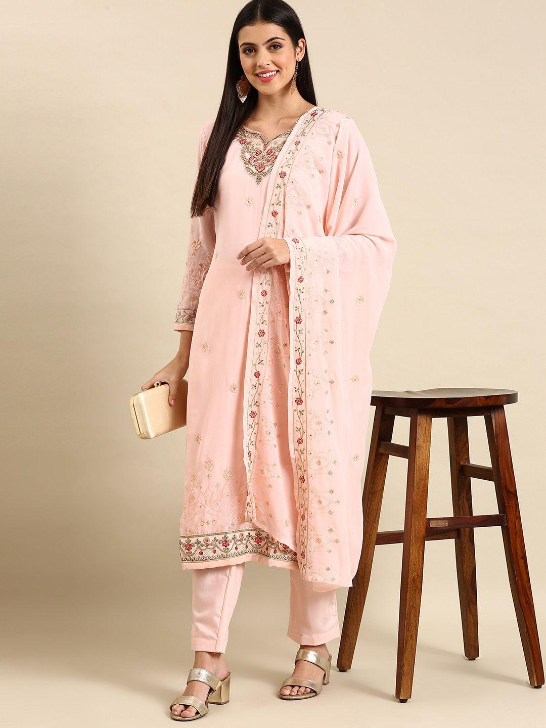 kalini women floral embroidered silk georgette kurta with trousers & with dupatta