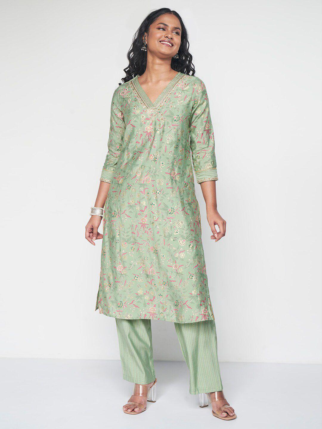 global desi floral printed gotta patti kurta with palazzos