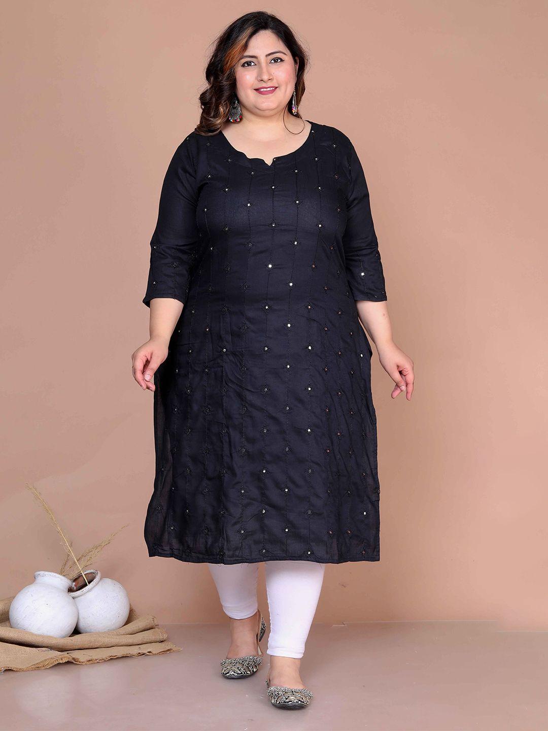 miravan embroidered mirror work plus size straight kurta