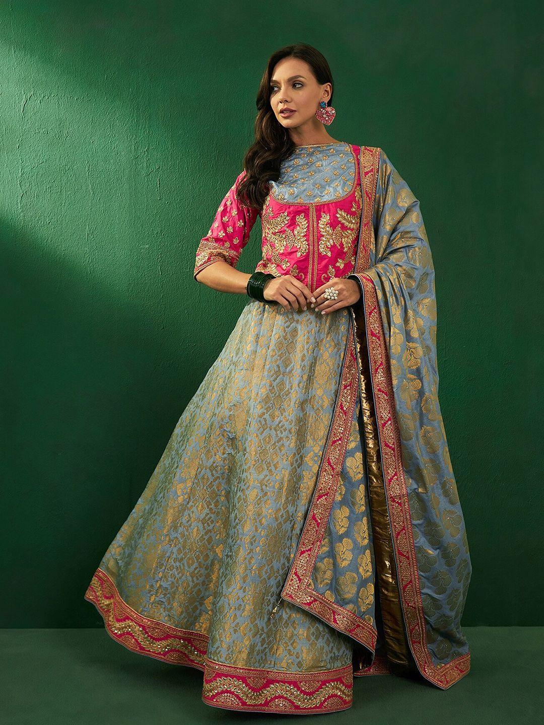 sangria embroidered brocade semi-stitched lehenga choli with dupatta