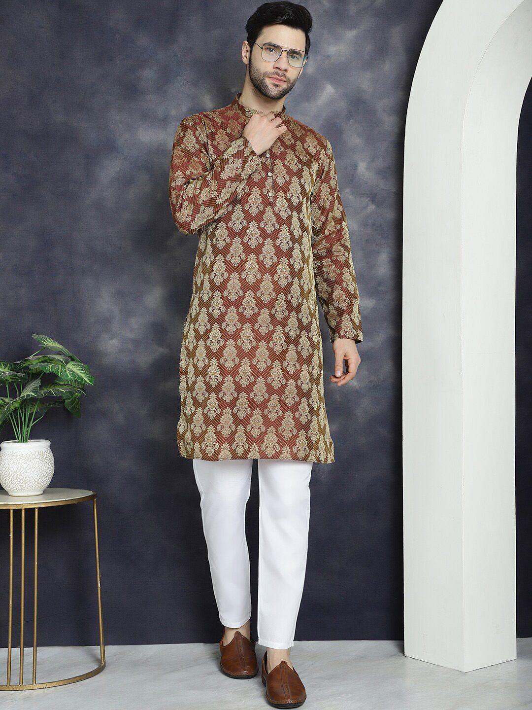 anouk men floral printed flared sleeves jacquard anarkali kurta