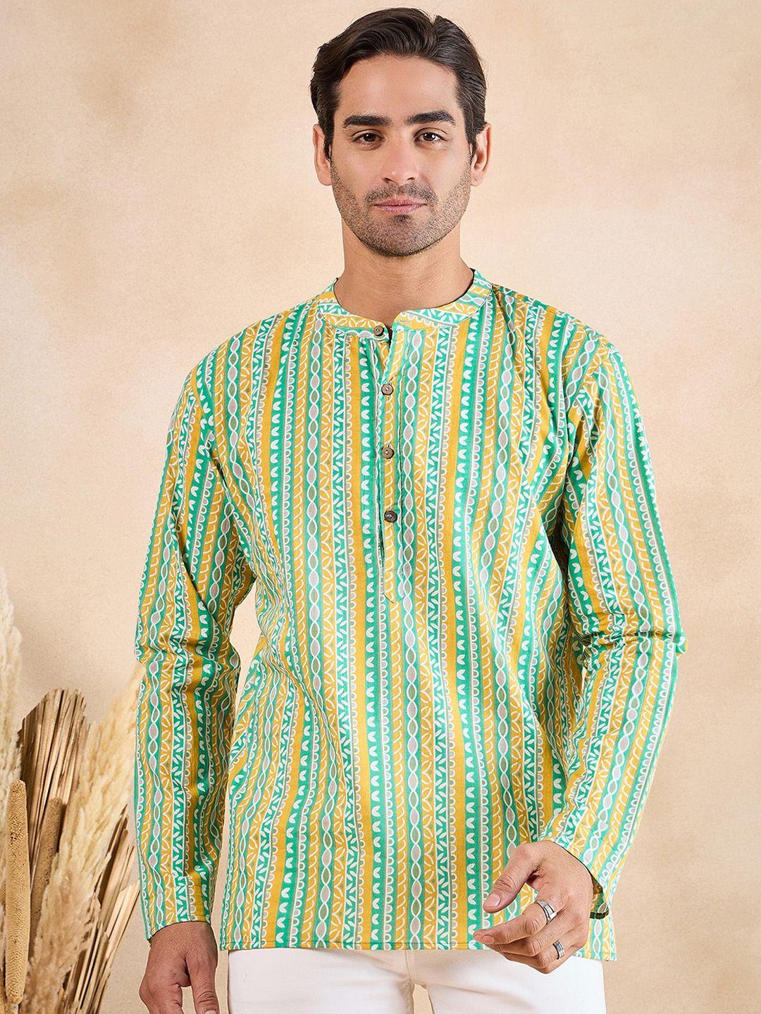 anouk men printed flared sleeves thread work handloom kurta