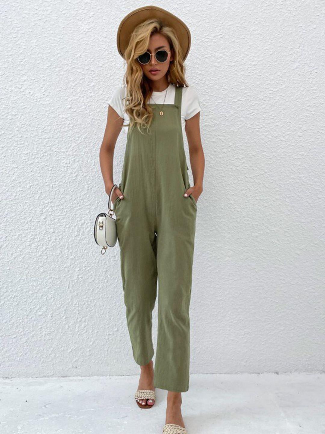 stylecast olive green shoulder strap basic jumpsuit