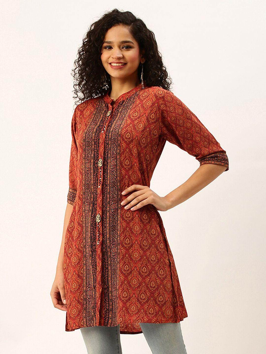 zola mandarin collar printed ethnic tunic