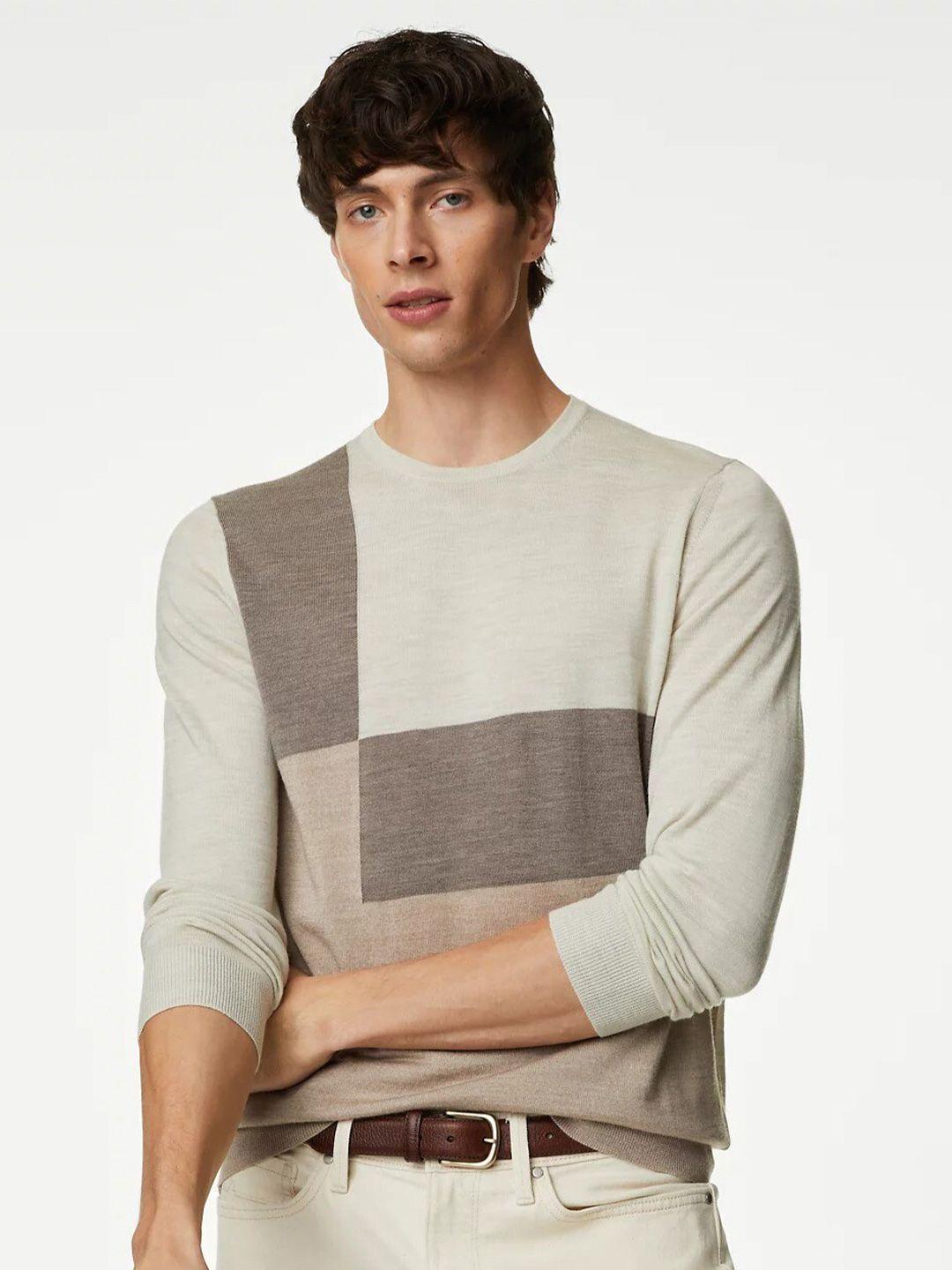 marks & spencer colourblocked woollen pullover