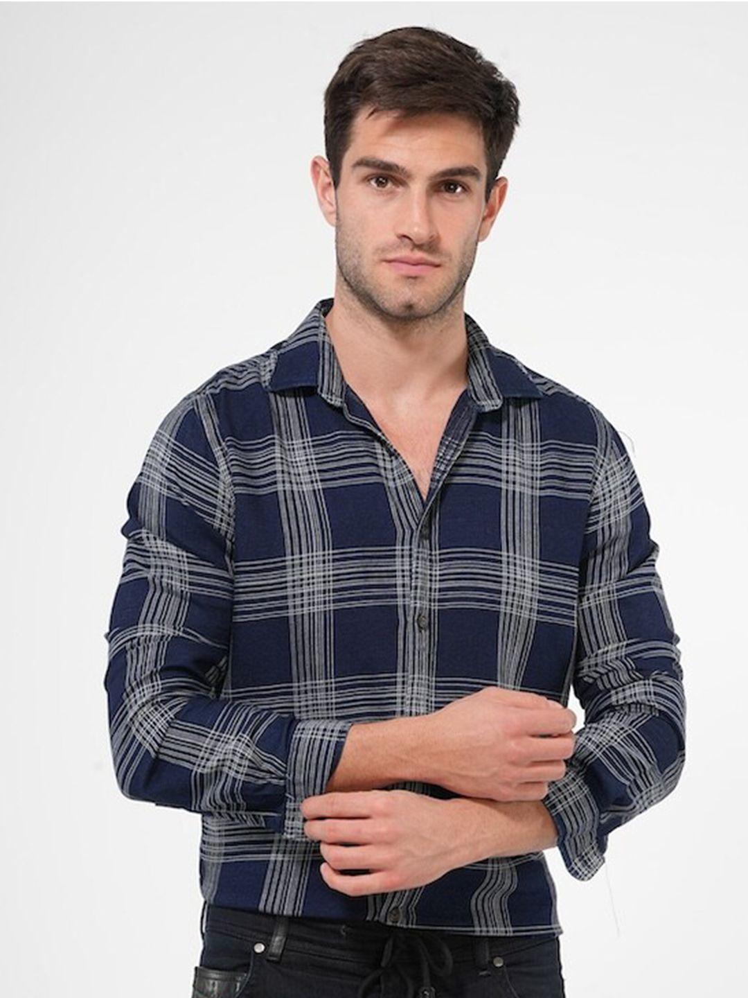 poe men smart slim fit tartan checks opaque checked casual shirt