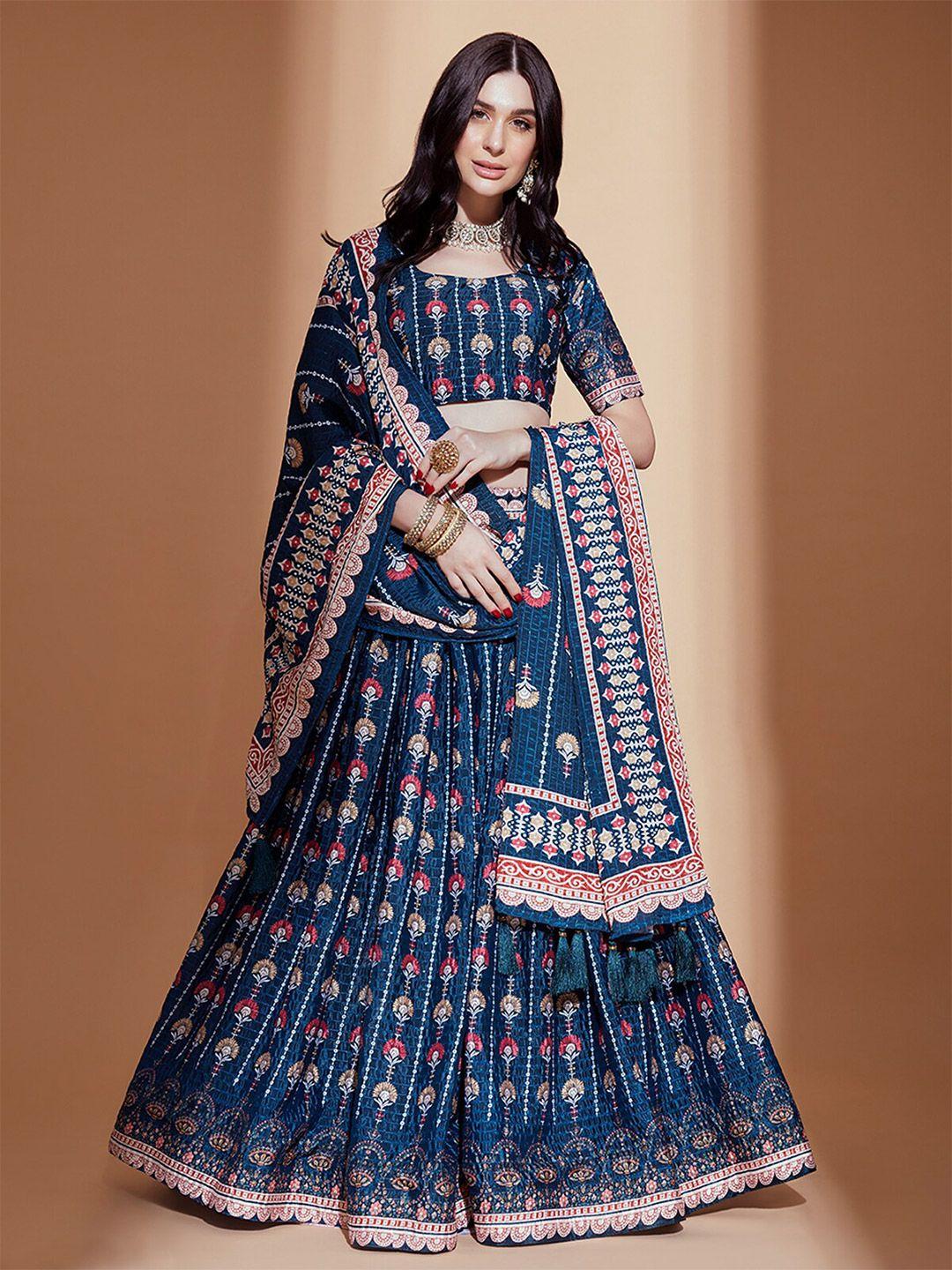 odette printed semi-stitched lehenga & blouse with dupatta