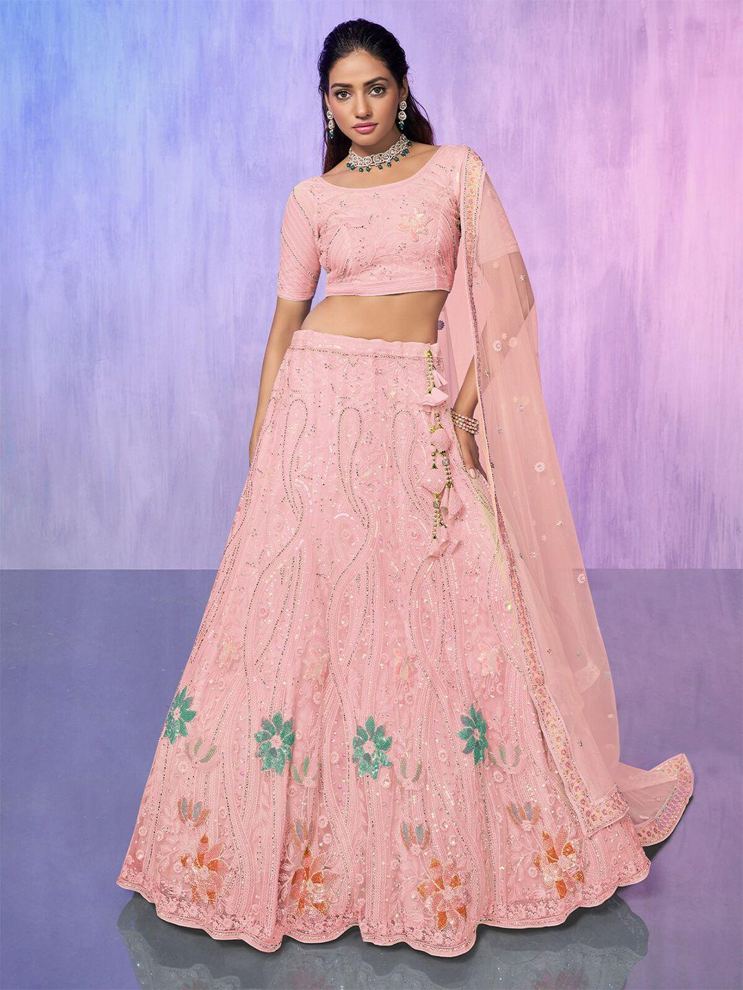 odette embellished sequinned semi-stitched lehenga & blouse with dupatta