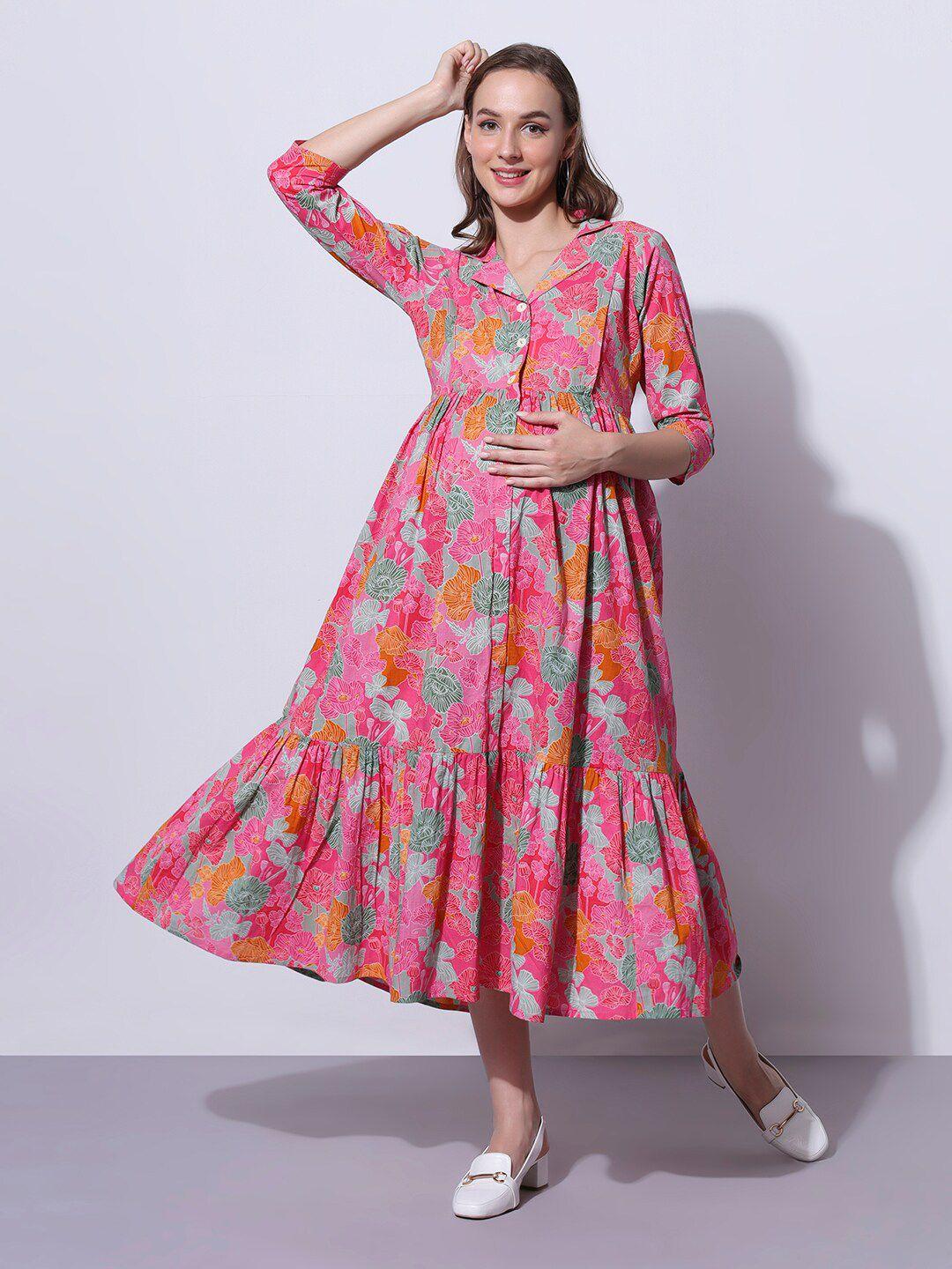 aanyor floral print maternity empire midi dress