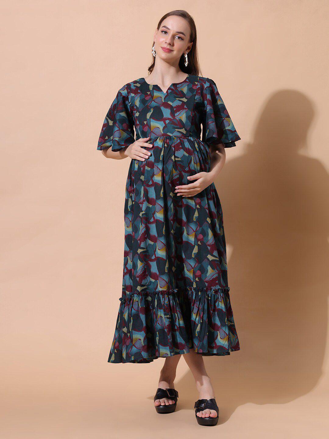 aanyor floral print cape sleeve maternity empire midi dress