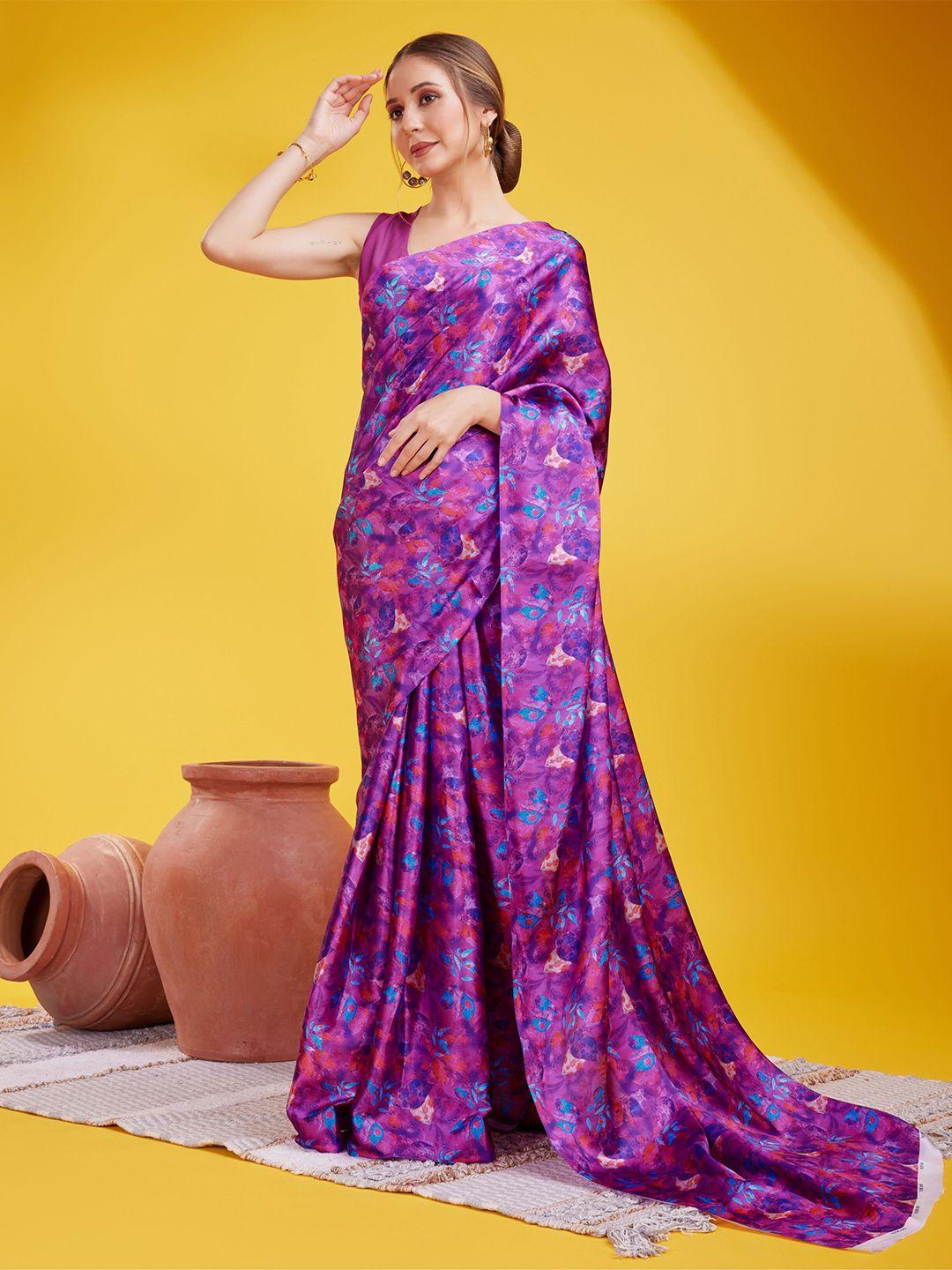 anouk floral satin saree