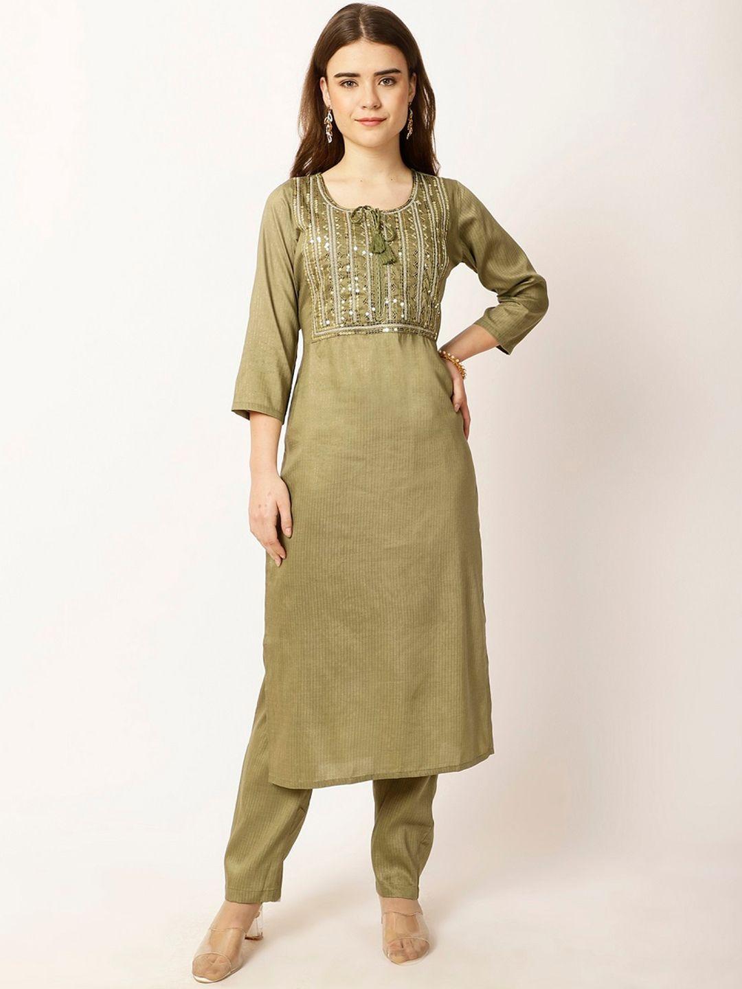 rue collection women embroidered regular kurta with pyjamas