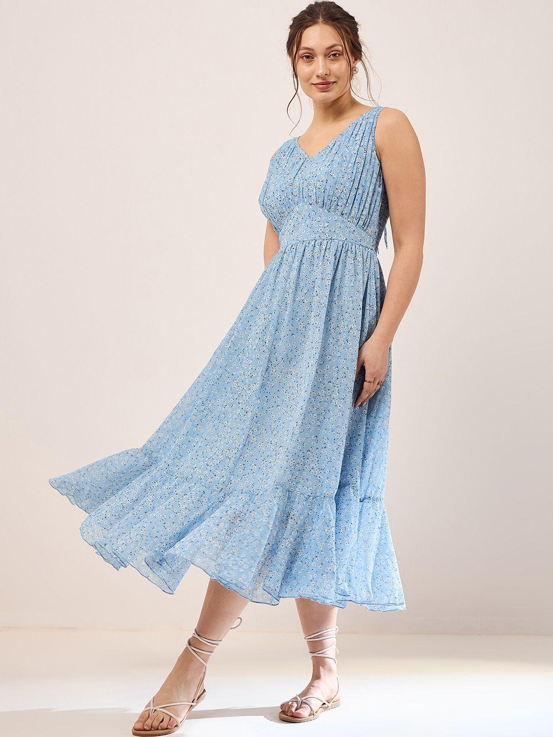 antheaa floral print chiffon fit & flare midi dress