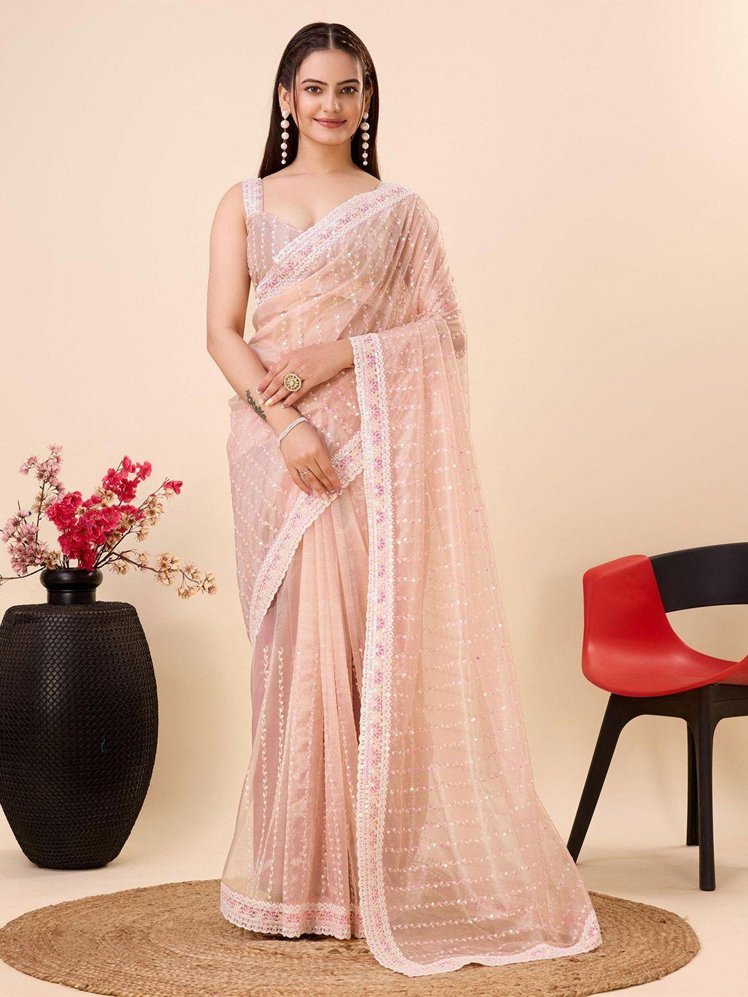 vairagee floral sequinned embroidered net saree