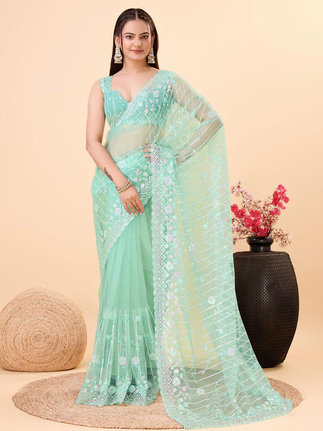 here&now floral embroidered net saree