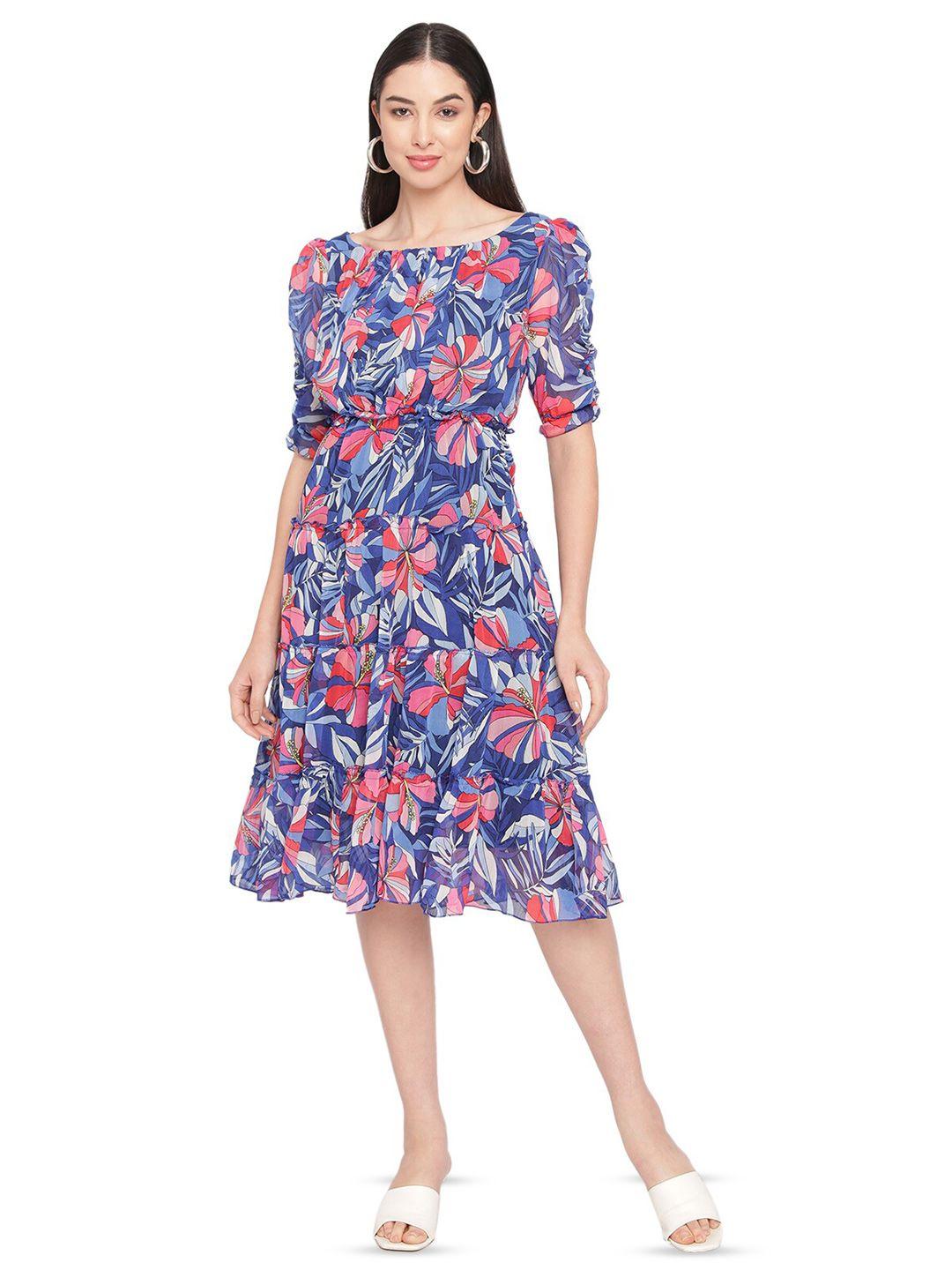 baesd floral print ruffled chiffon formal fit & flare dress