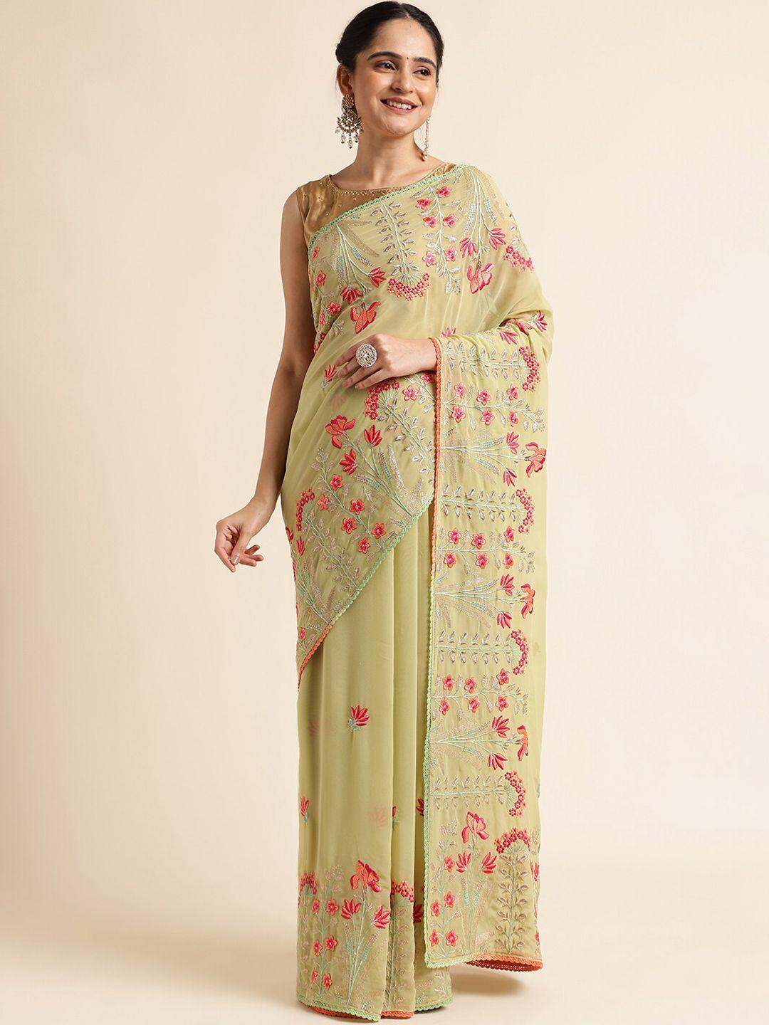 fabmora ethnic motifs embroidered pure georgette saree