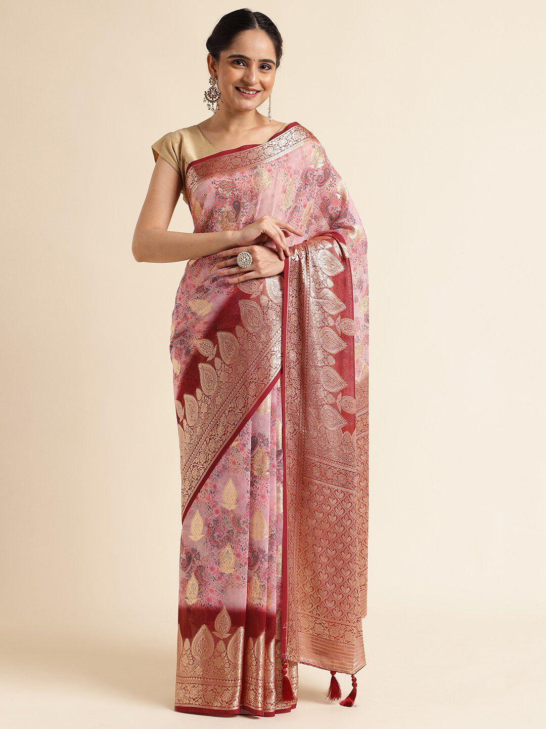 fabmora woven design zari pure georgette saree