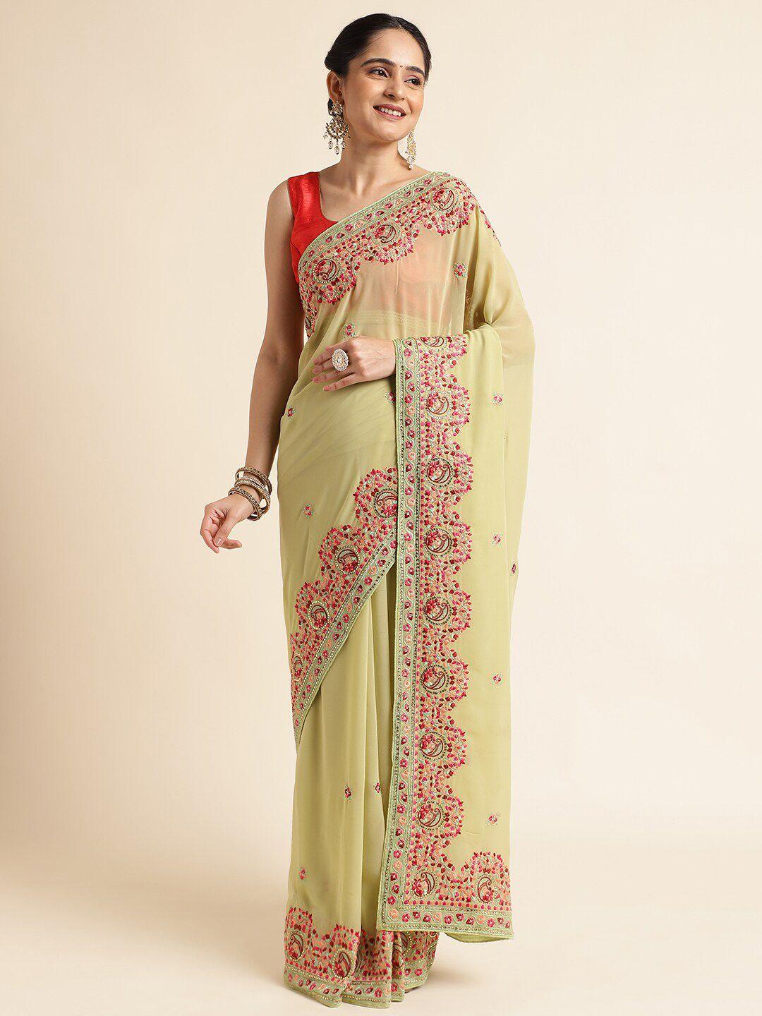 fabmora ethnic motifs embroidered pure georgette saree