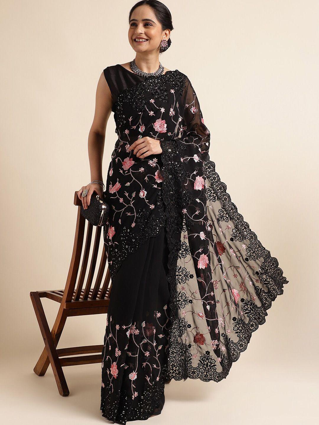 fabmora floral sequinned pure georgette saree