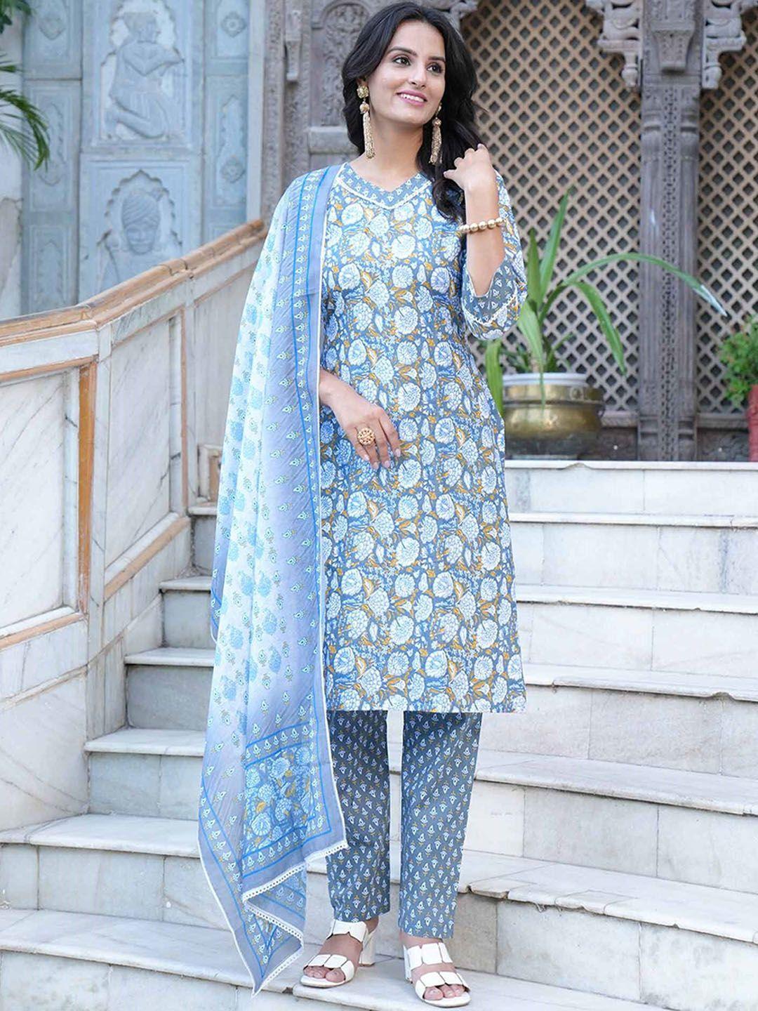 hetvi creation women floral printed regular kurta with trousers & with dupatta