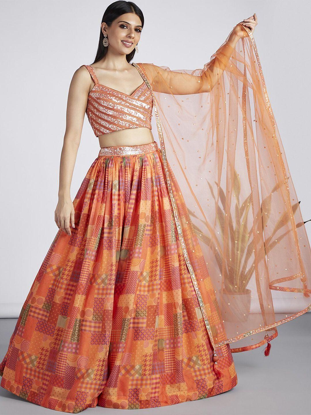 panchhi embroidered semi-stitched lehenga & unstitched blouse with dupatta