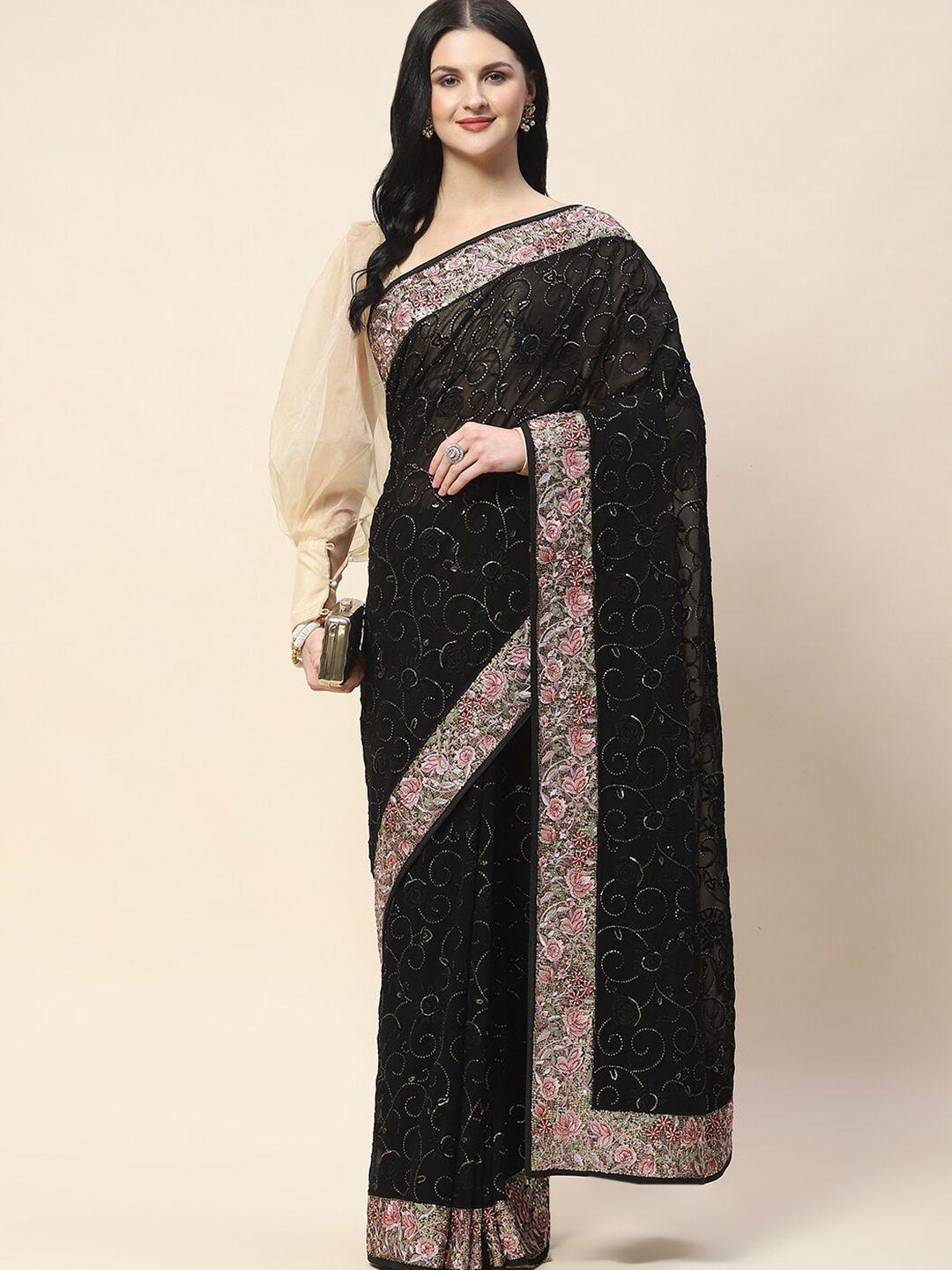 meena bazaar floral embellished saree