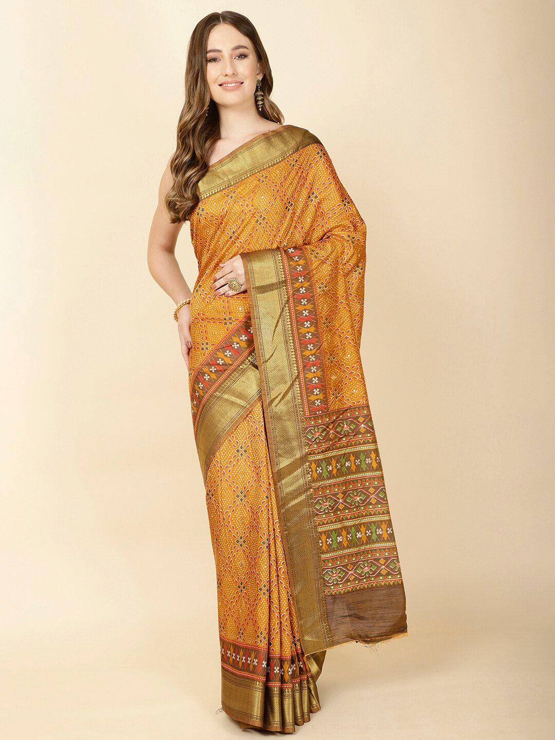 meena bazaar geometric printed zari saree