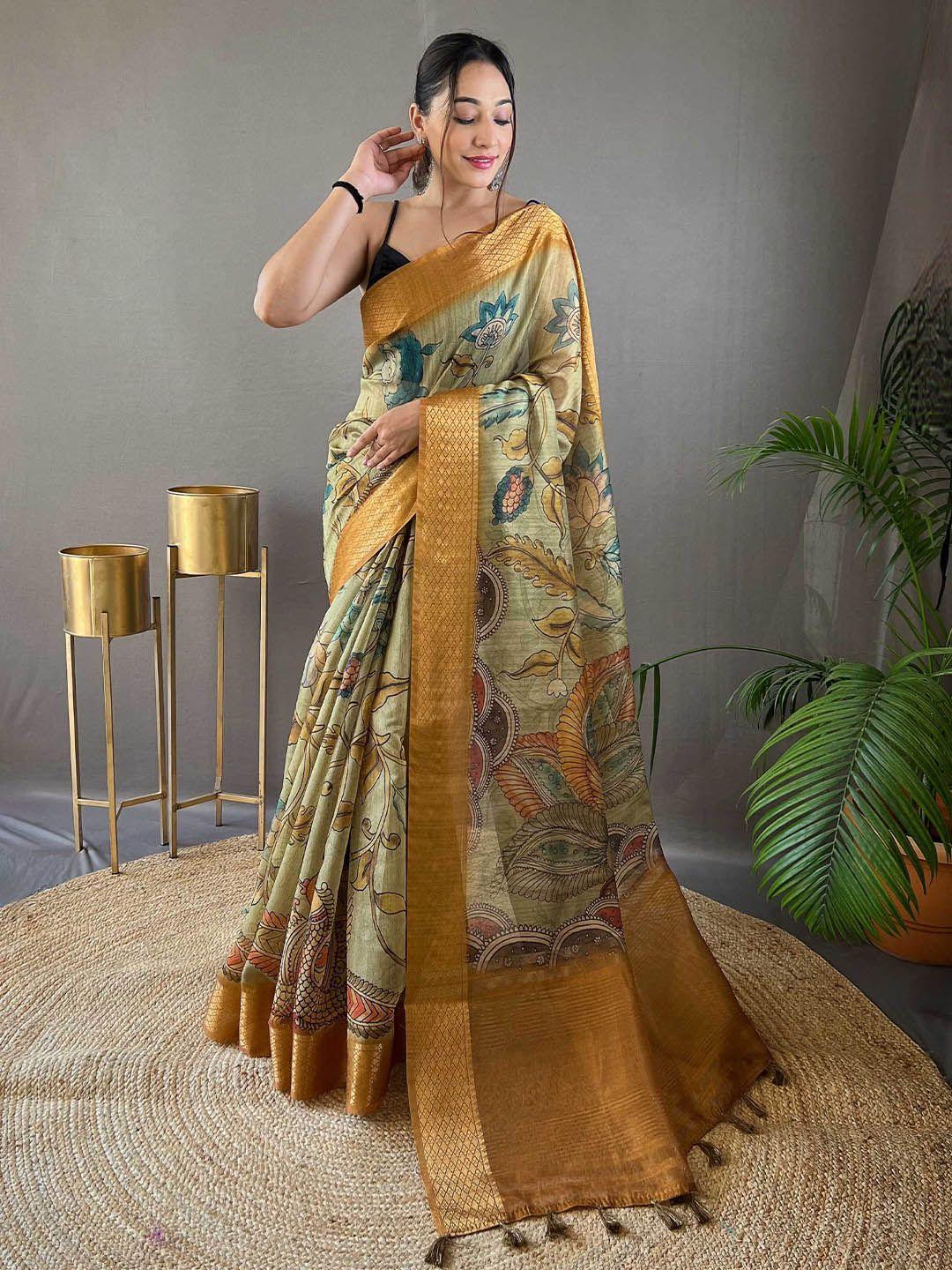 mitera kalamkari zari silk blend tussar saree