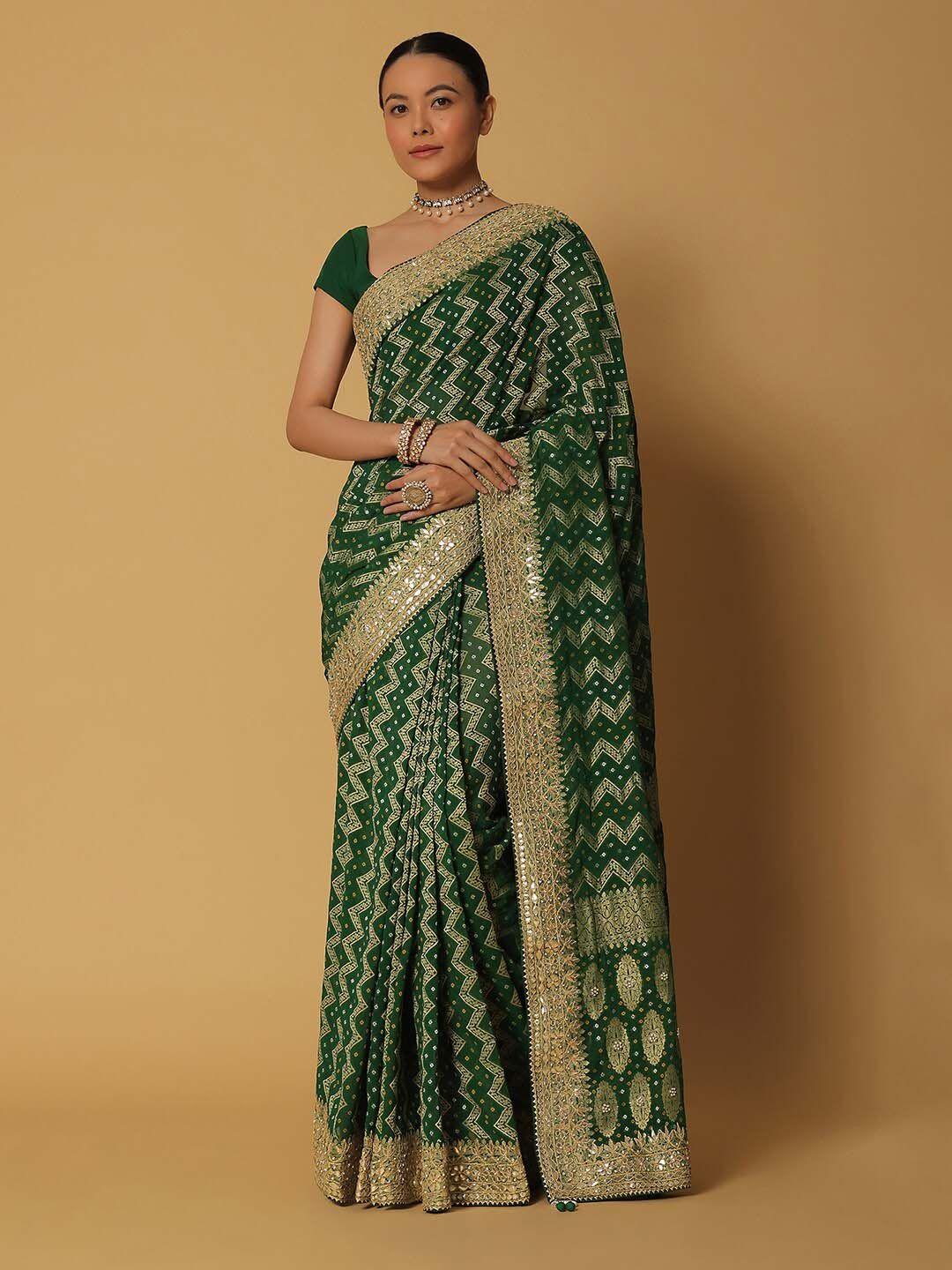 kalki fashion bandhani embroidered bandhani saree