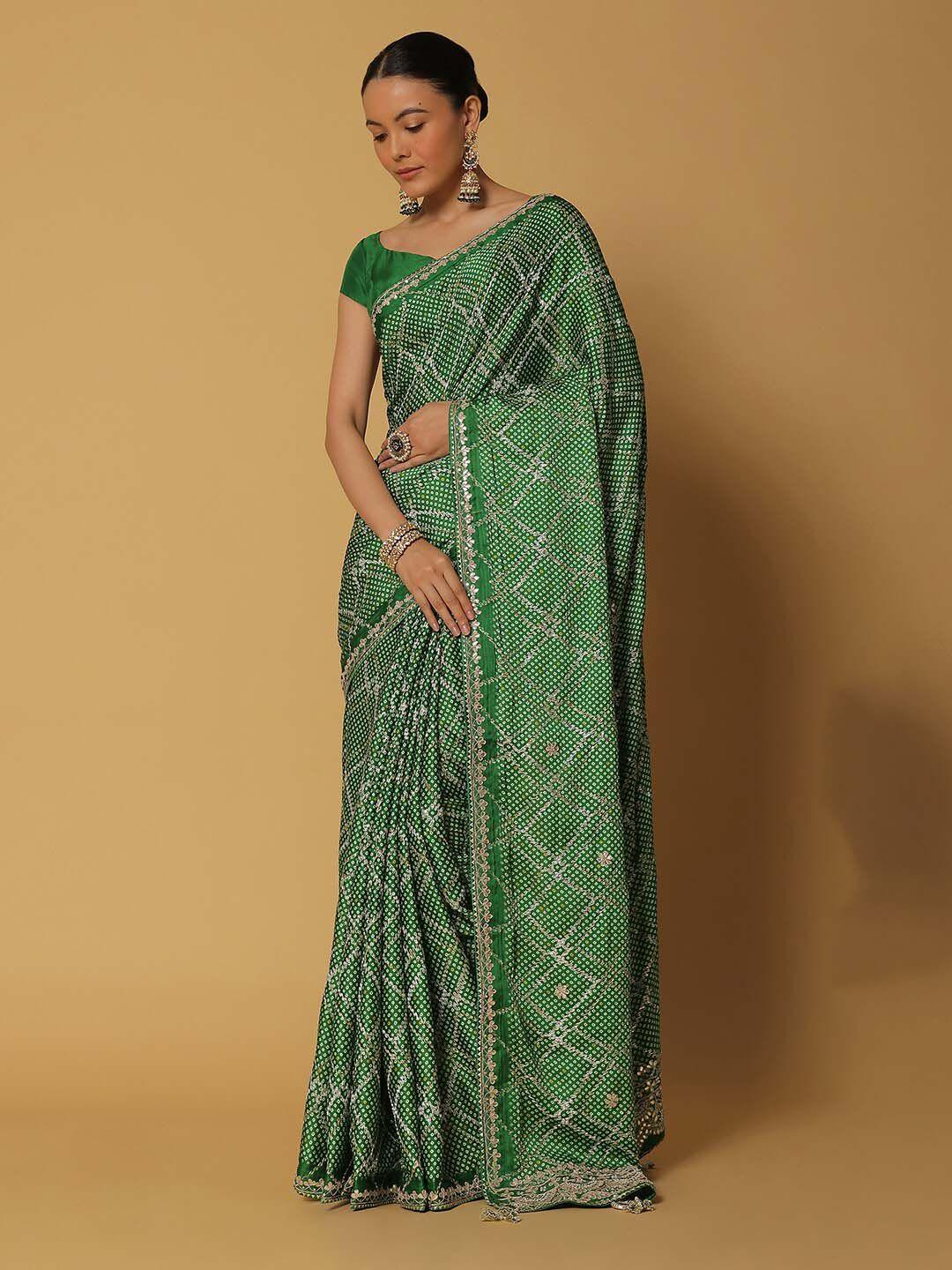 kalki fashion bandhani embroidered satin bandhani saree