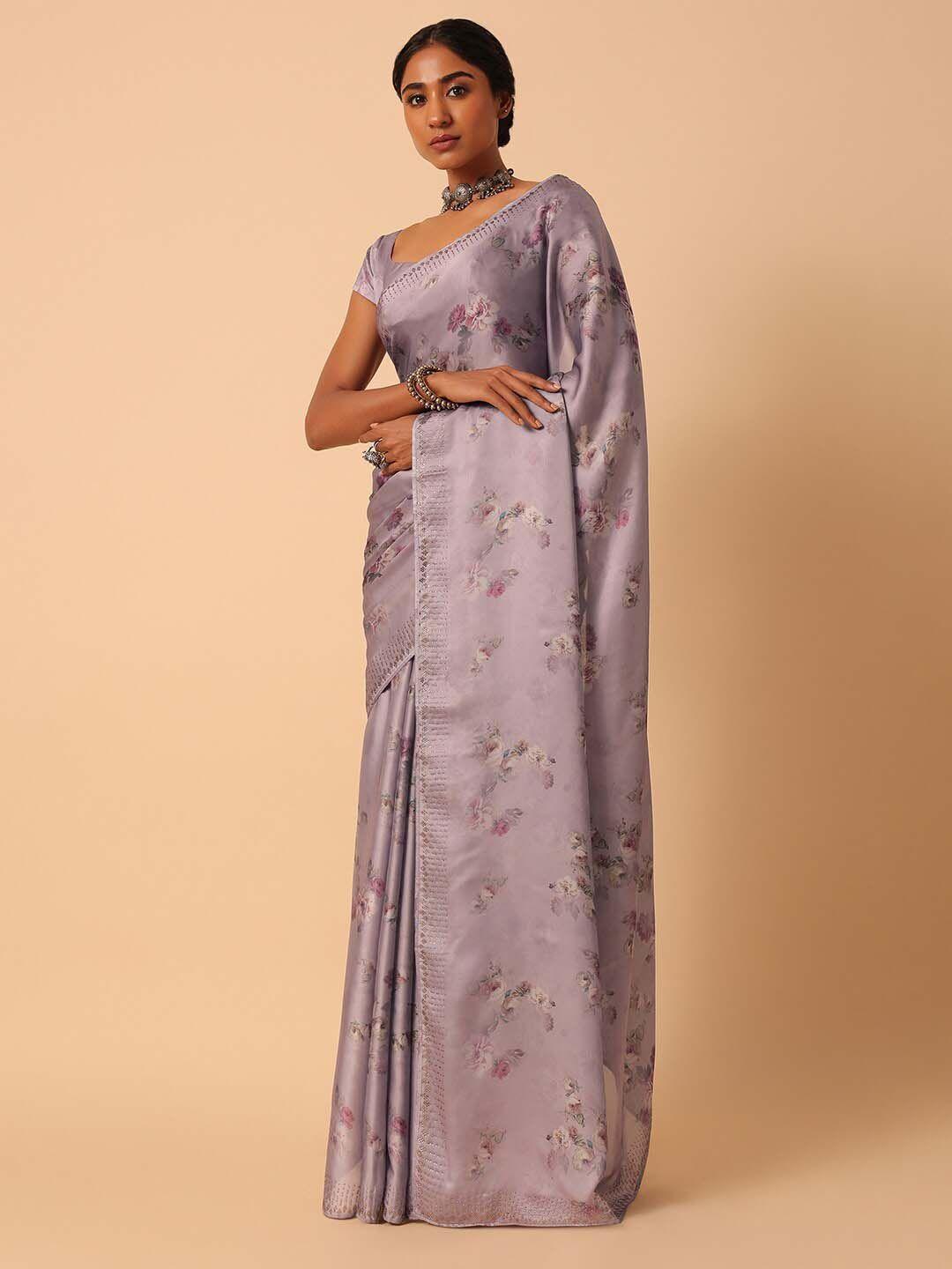 kalki fashion floral printed satin saree