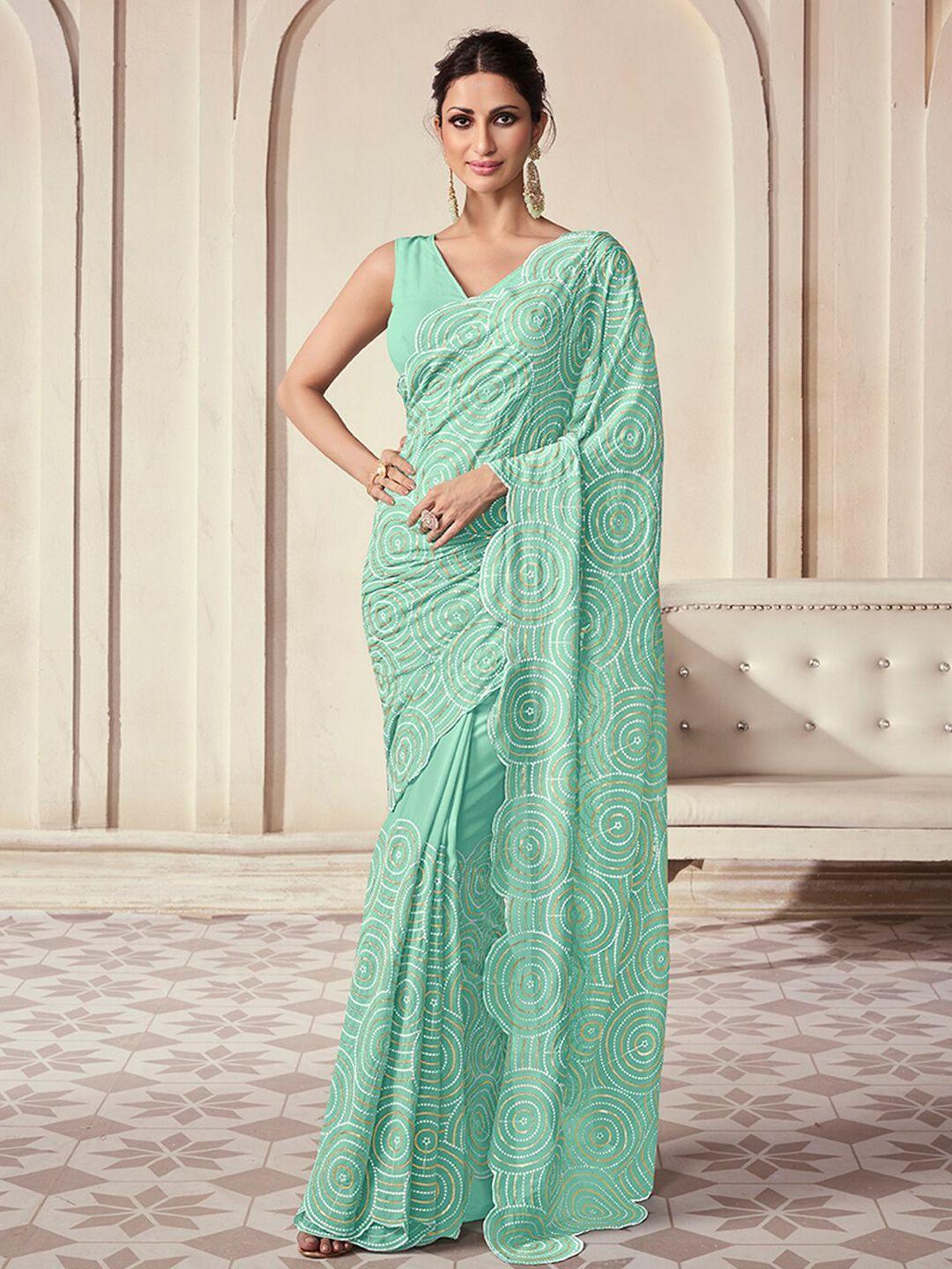 fusionic ethnic motifs sequinned poly georgette saree