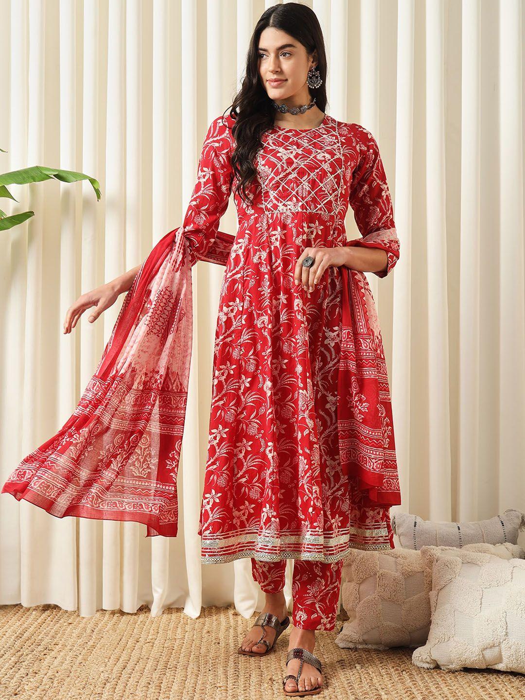 kalini women ethnic motifs printed empire gotta patti pure cotton kurta with trousers & with dupatta