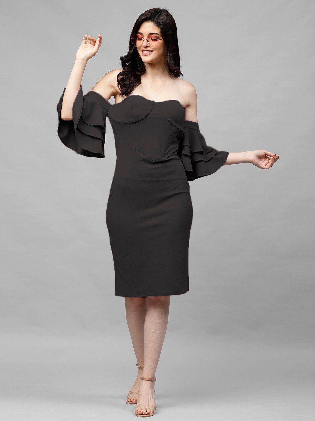 athena off-shoulder bell sleeve sheath dress