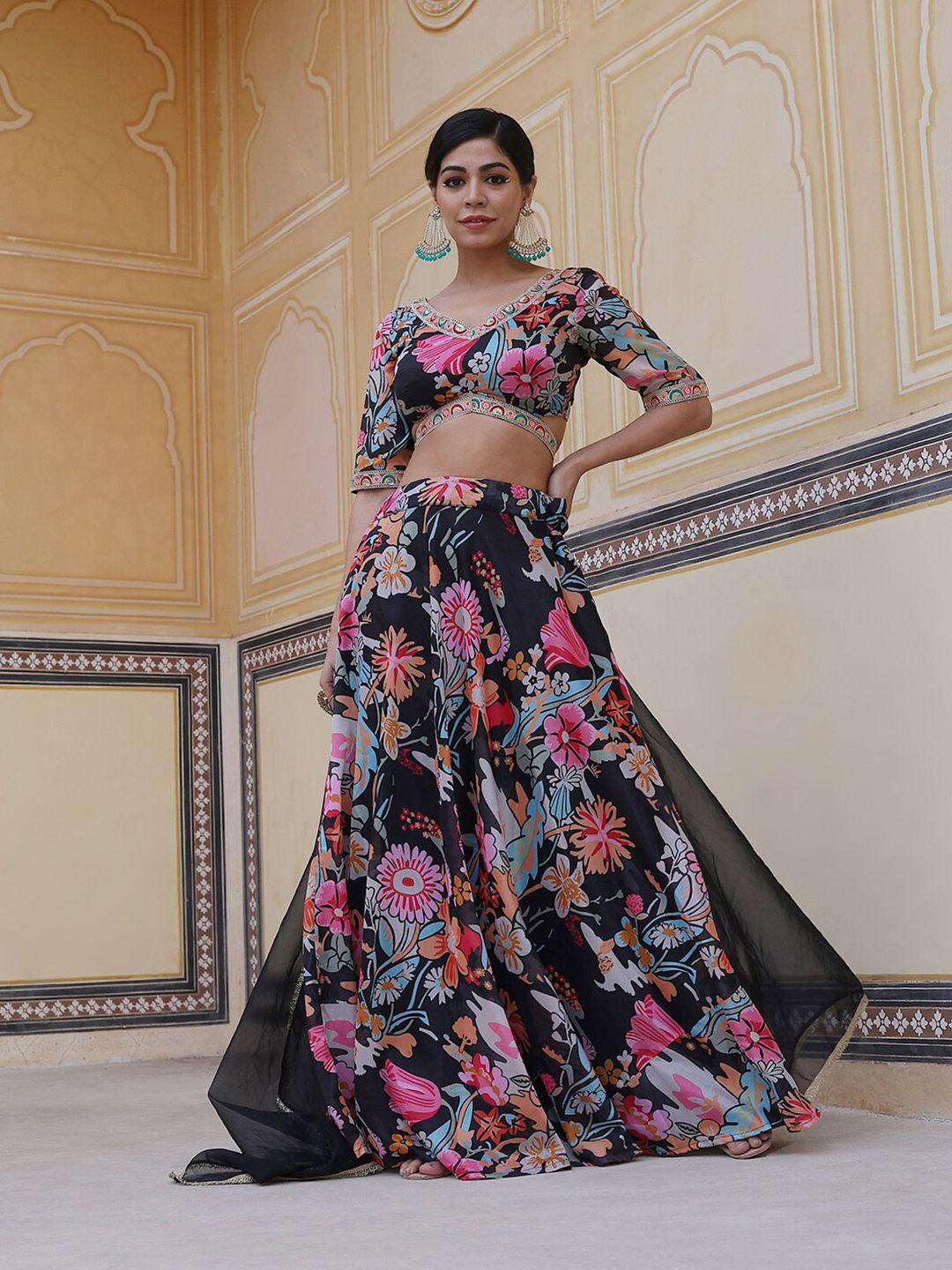 aks couture floral printed ready to wear lehenga & blouse with dupatta