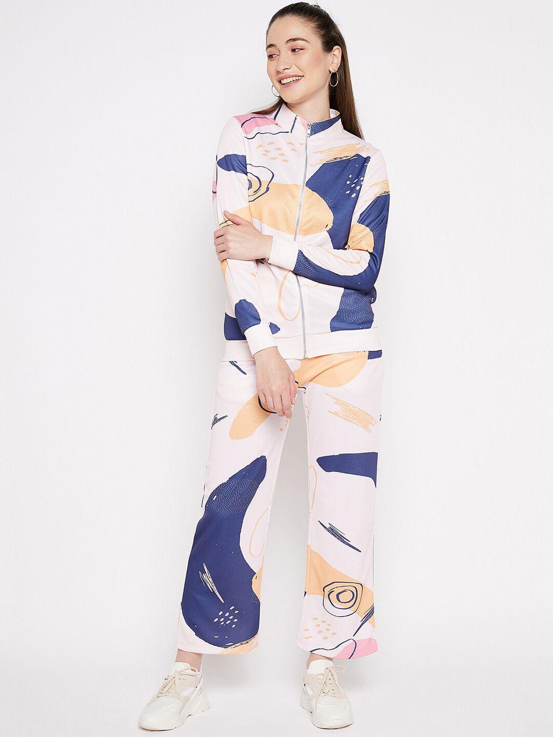 edrio abstract printed mock collar cotton tracksuit