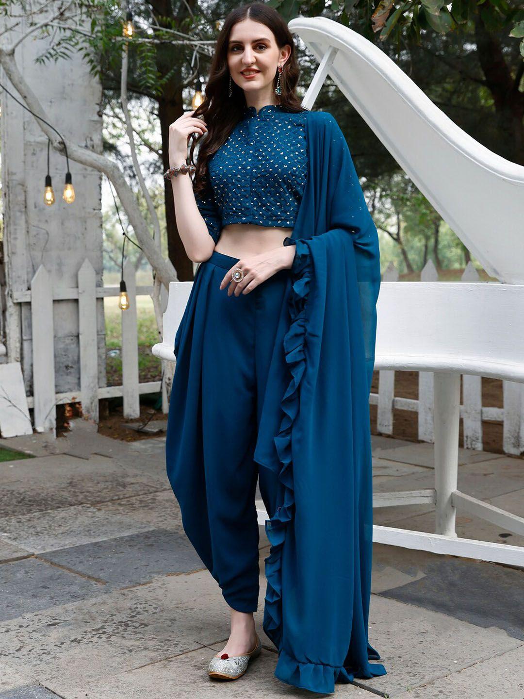 modestouze attires emroidered gotta patti kurta with trousers & dupatta