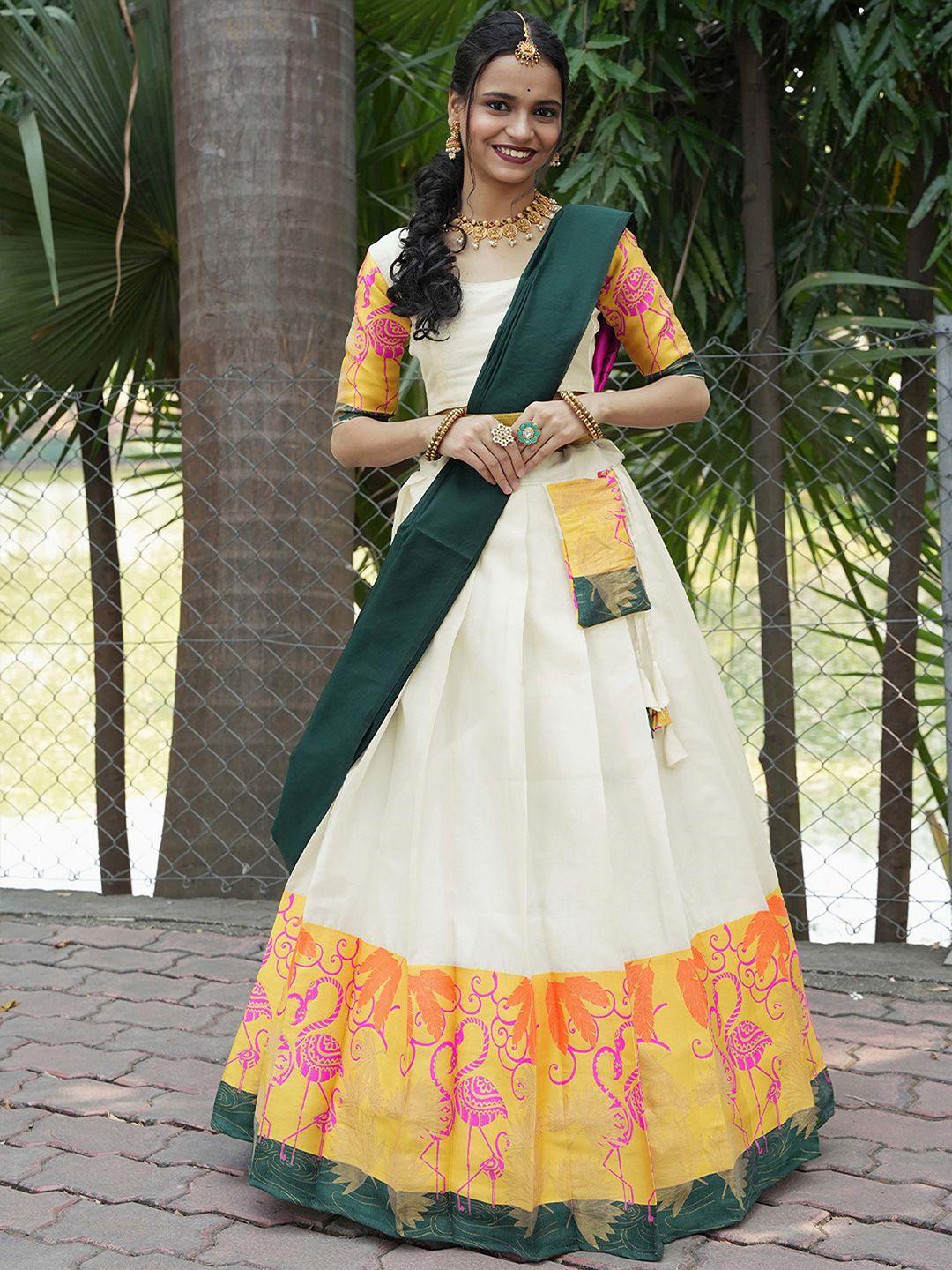 fabcartz woven design semi-stitched lehenga & unstitched blouse with dupatta