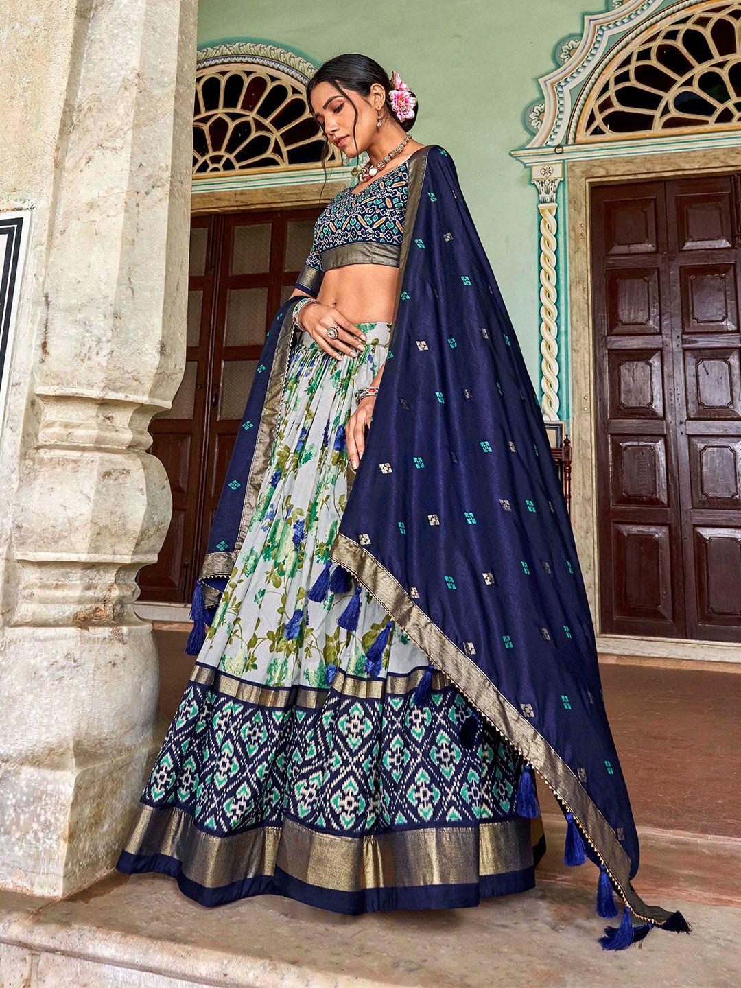 looknbook art printed semi-stitched lehenga & unstitched blouse with dupatta