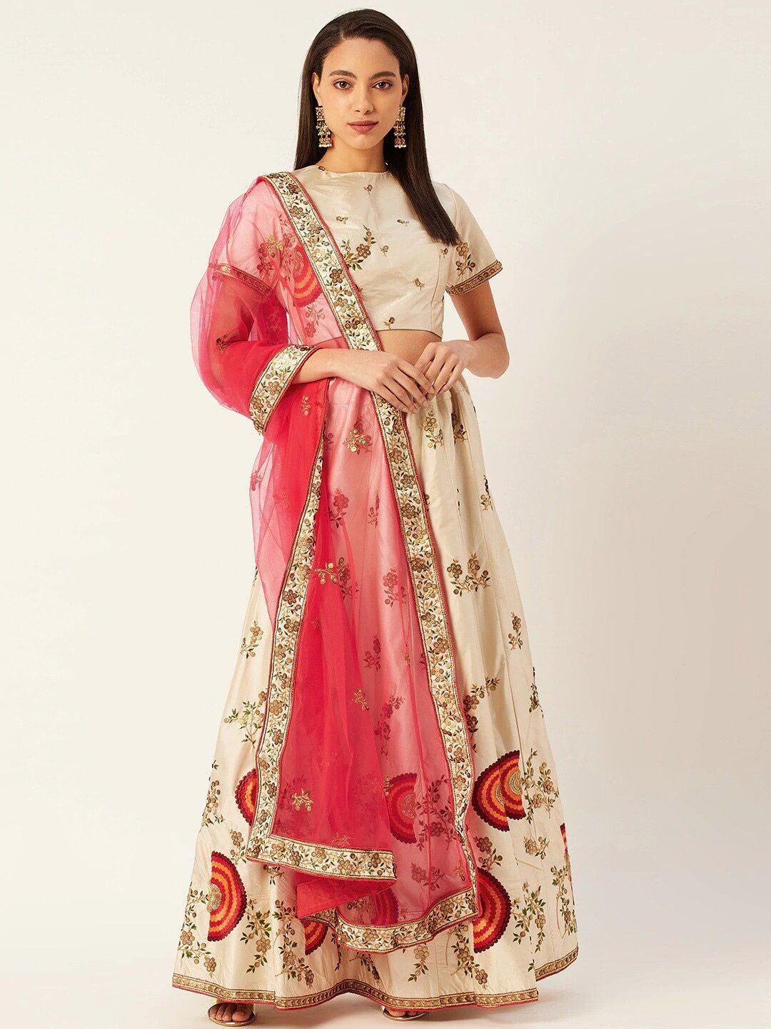 kalini embroidered thread work semi-stitched lehenga & blouse with dupatta