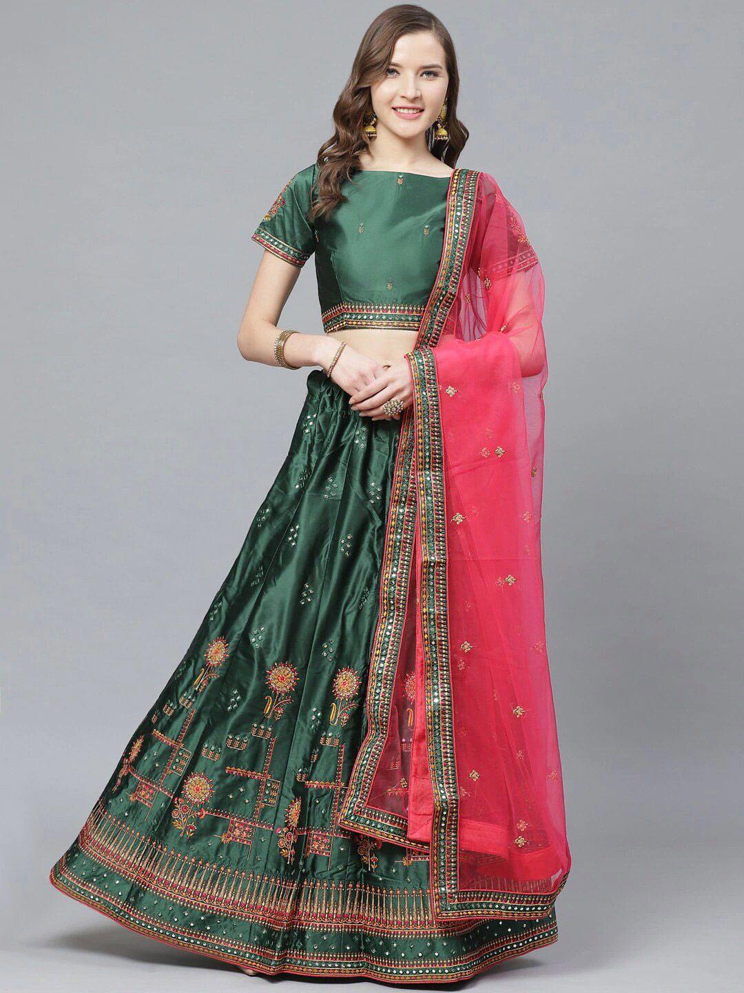 kalini embroidered thread work semi-stitched lehenga & blouse with dupatta