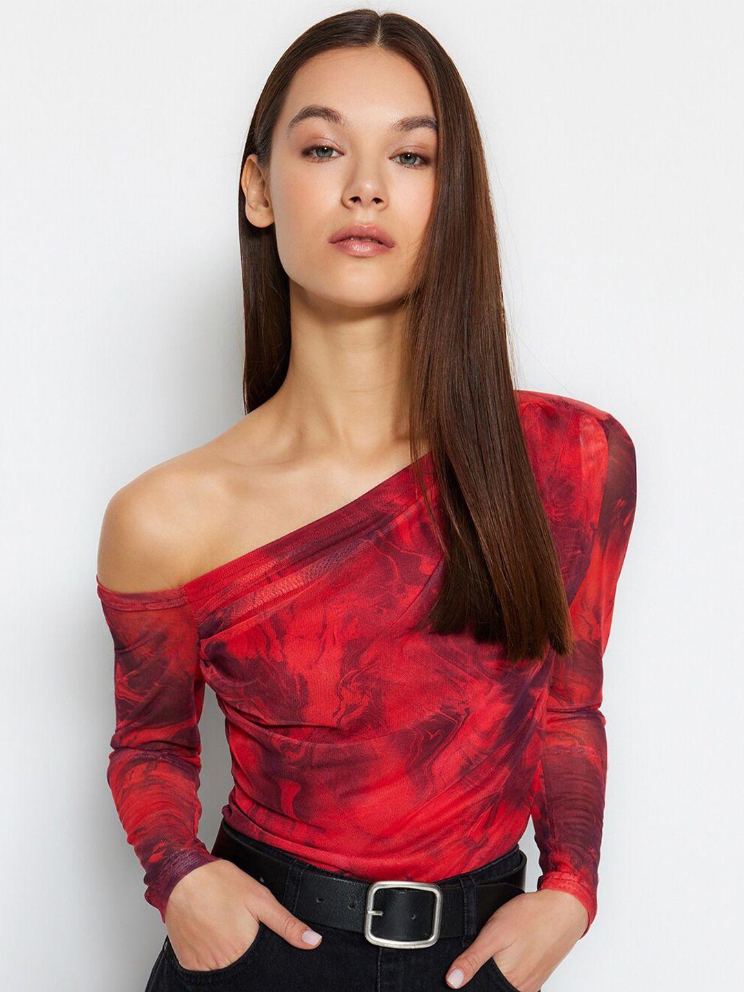 trendyol abstract printed one shoulder top