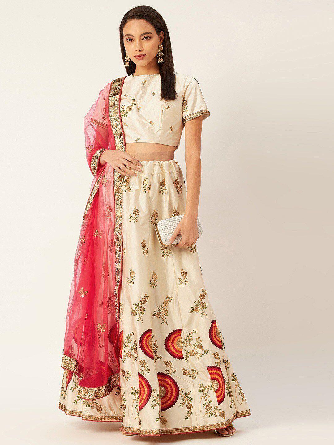 kalini embroidered thread work semi-stitched lehenga & blouse with dupatta