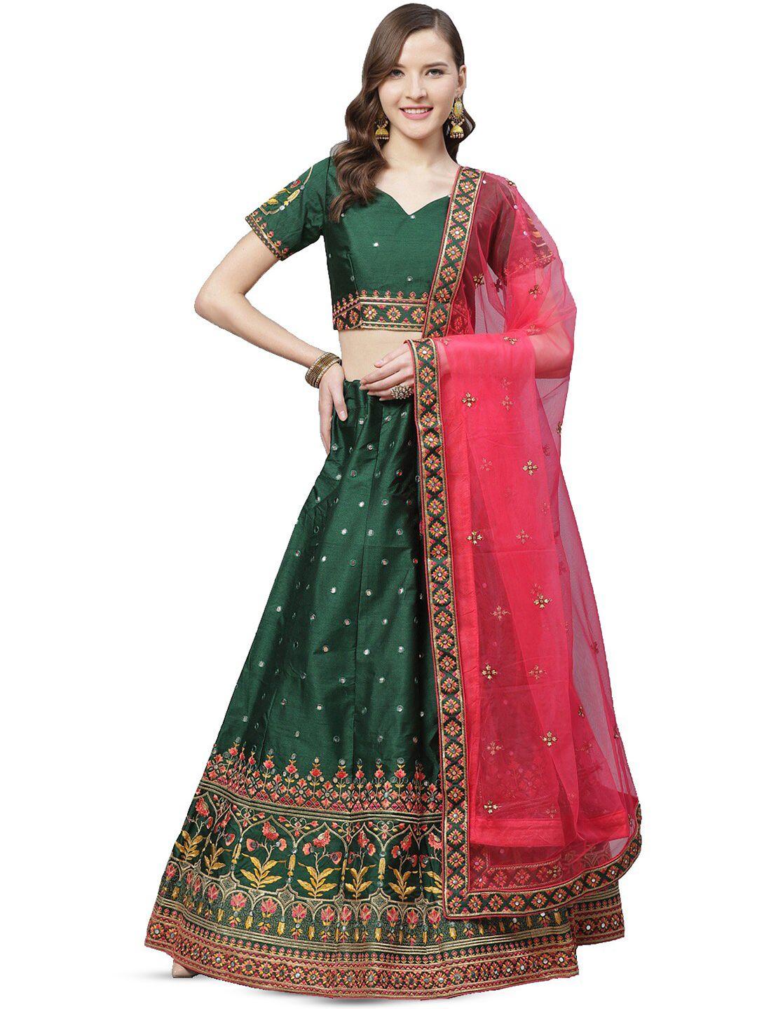 shaily embroidered thread work semi-stitched lehenga & blouse with dupatta