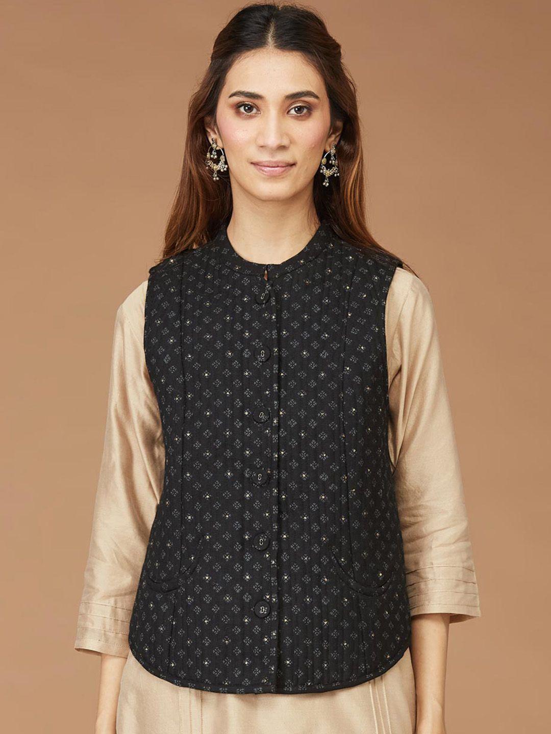 fabindia women block printed woolen nehru jacket