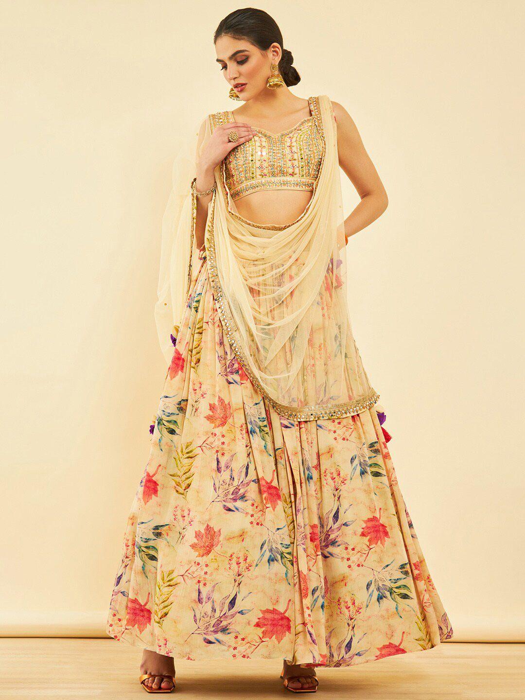 soch embellished mirror work ready to wear lehenga & blouse with dupatta