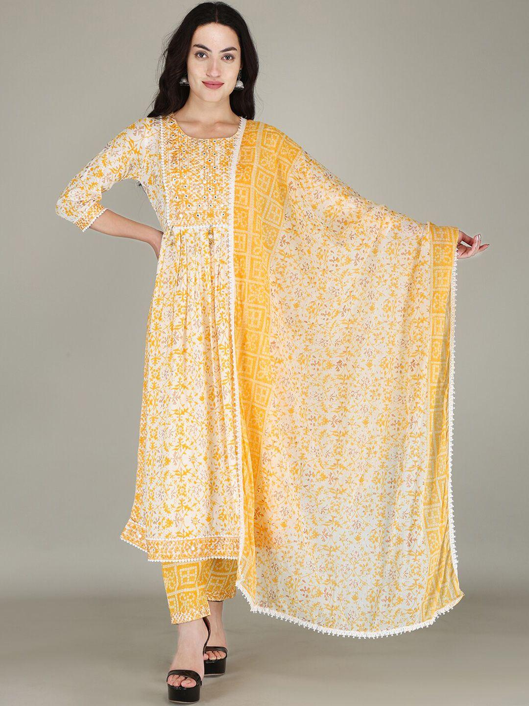 parthvi ethnic motifs printed regular mirror work kurta with trousers & dupatta